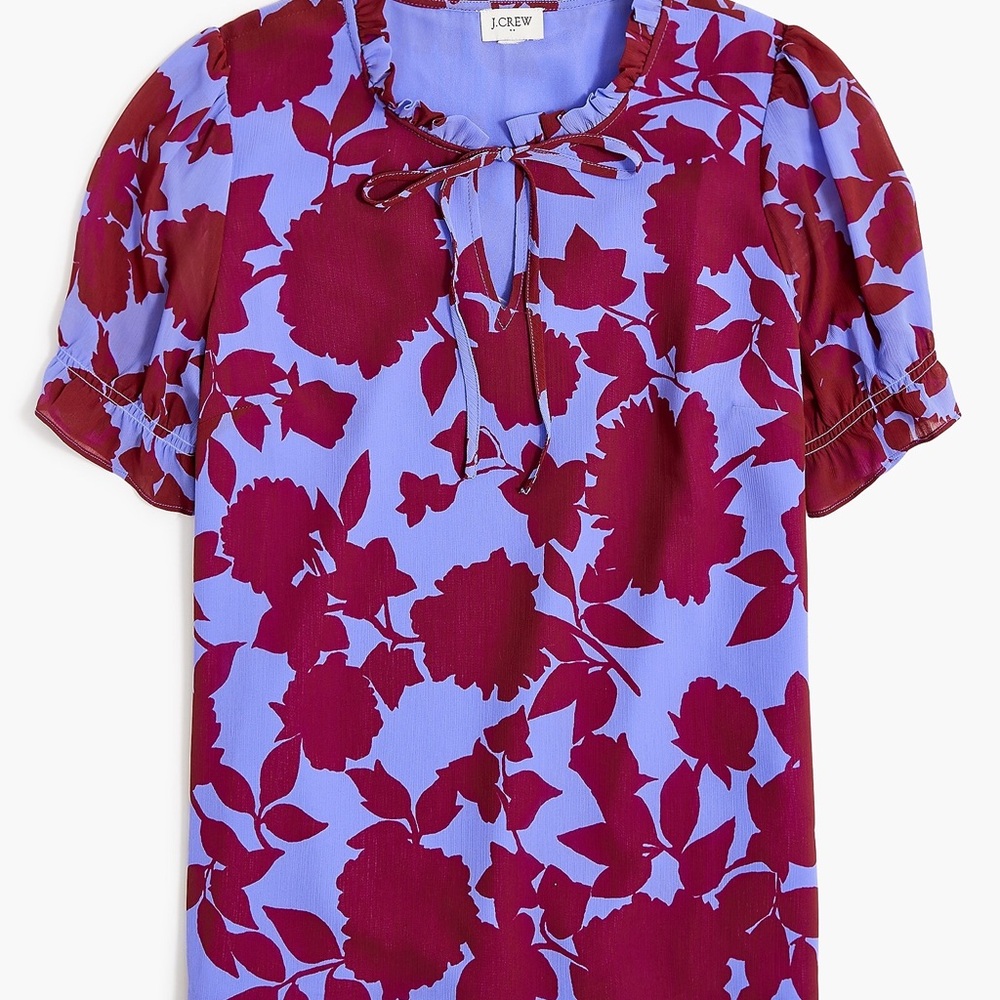 J. Crew Factory Floral ruffle neck tir Blouse - Purple and Red